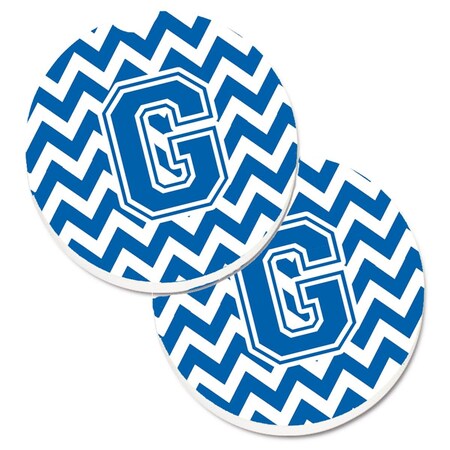 Carolines Treasures Letter G Chevron Blue and White Cup Holder Car Coaster, PK2 CJ1056-GCARC
